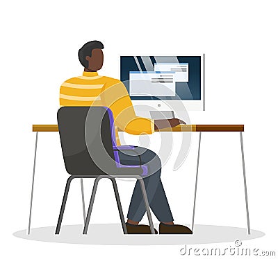 Man Work on Computer at Office, Person Workplace Vector Illustration