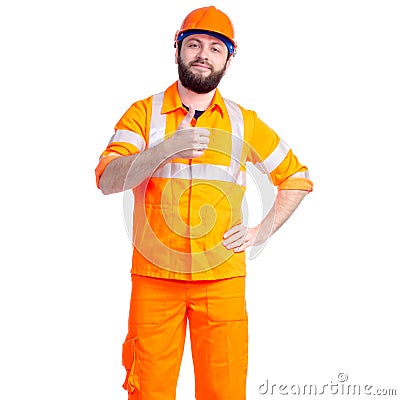 Man worker road constructor smiling looking Stock Photo