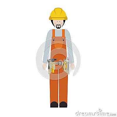 Man worker with toolkit and beard Vector Illustration