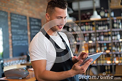 Man working at cafe Stock Photo
