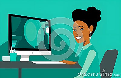 Man working on computer color schemed illustration,codding,man working online and smiling,giving thumbs up,computer art Cartoon Illustration