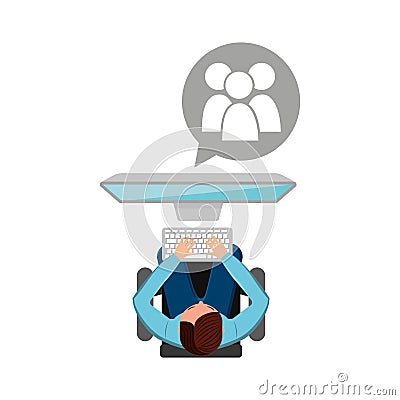 Man working computer gro media design Vector Illustration