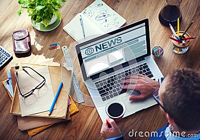 Man Working Computer Internet Journalism Global Media Concept Stock Photo