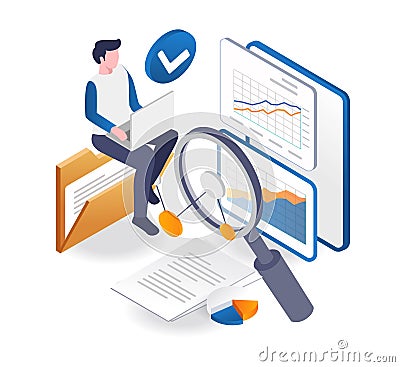 Man working data analyst program Cartoon Illustration