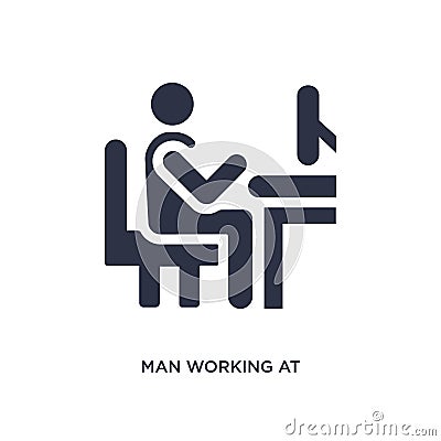 man working at desk icon on white background. Simple element illustration from behavior concept Vector Illustration