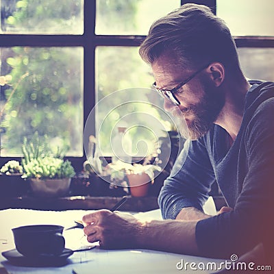 Man Working Home Office Start up Ideas Concept Stock Photo