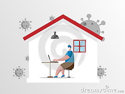 Man working at home, protect from covid-19 coronavirus Vector Illustration