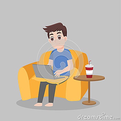 Working from home, Stay home stay safe. Social Distancing, People keeping distance for decrease infection Vector Illustration