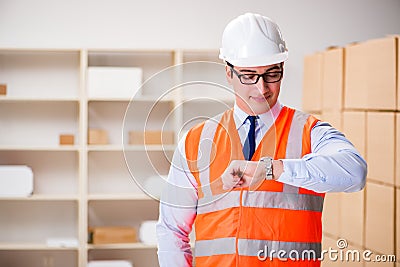 The man working in postal parcel delivery service office Stock Photo