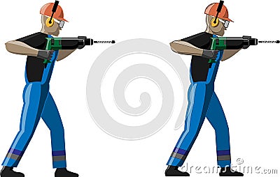 Man working with rotary hammer Vector Illustration