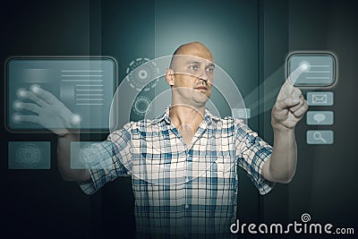 Man working on tuch screen Stock Photo