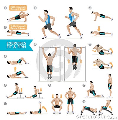 Man workout fitness, aerobic and exercises. Vector Vector Illustration
