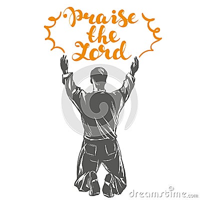 Man worships God symbol of Christianity hand drawn vector illustration sketch Vector Illustration