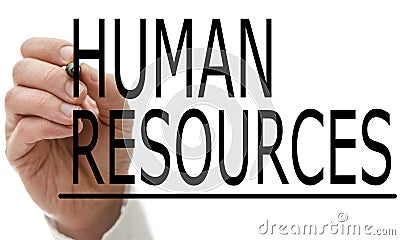 Man writing Human Resources on a virtual screen Stock Photo