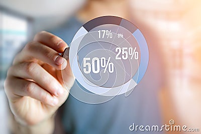 Man writting on a blue survey graph interface - Technology concept Stock Photo