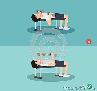 Man wrong and right bench press posture Vector Illustration