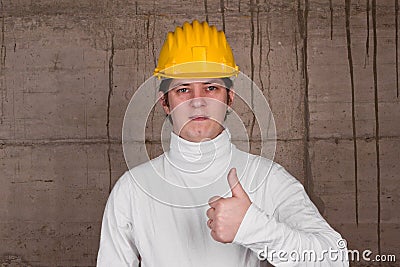 Man with yellow helmet Stock Photo