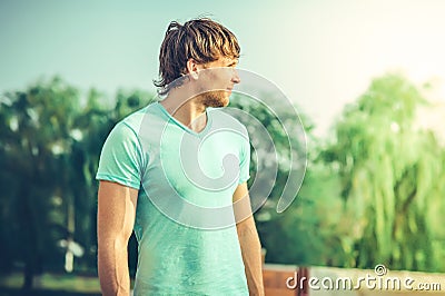 Man young handsome happy smiling face Outdoor Stock Photo