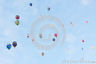 FAI European Hot Air Balloon Championship in Spain. Lots of hot air balloons in the air Editorial Stock Photo