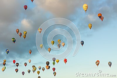 FAI European Hot Air Balloon Championship in Spain. Lots of hot air balloons in the air Editorial Stock Photo