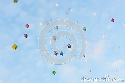 FAI European Hot Air Balloon Championship in Spain. Lots of hot air balloons in the air Editorial Stock Photo