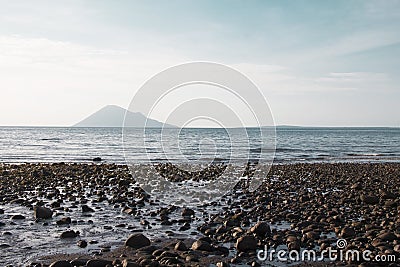 Manado beach overlooking the Manado Tua island Old Manado Stock Photo