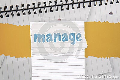 Manage against digitally generated notepad with lined paper Stock Photo