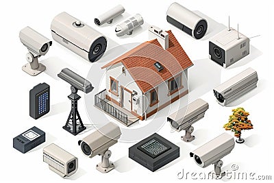 Manage camera protection and coverage with powerful Wi-Fi network automation enhances security and remote view. Cartoon Illustration