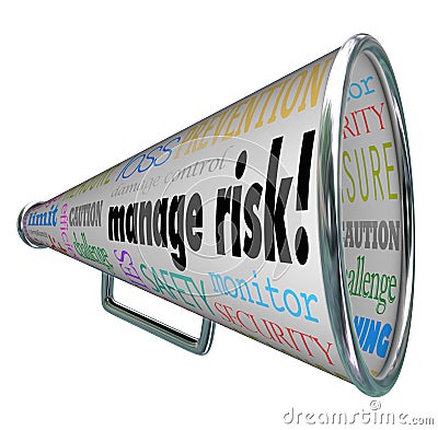 Manage Risk Bullhorn Megaphone Limit Loss Liability Compliance Stock Photo