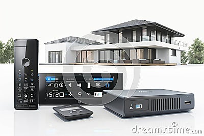 Manage a secure, self-setup CCTV system in your home, controlling different alarms and using video to educate on safety. Cartoon Illustration