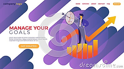 Manage Your Goal Horizontal Banner. Businessman Vector Illustration