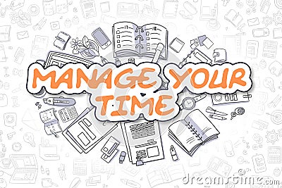 Manage Your Time - Doodle Orange Text. Business Concept. Stock Photo