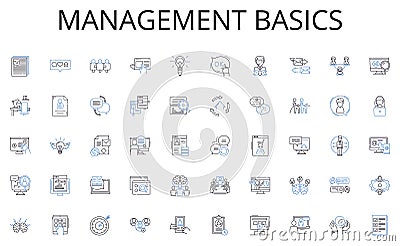 Management basics line icons collection. Wellness, Fitness, Medicine, Nutrition, Healing, Hygiene, Care vector and Vector Illustration