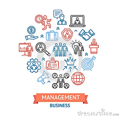 Management Business Color Round Design Template Line Icon Concept. Vector Vector Illustration