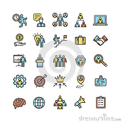 Management Business Color Thin Line Icon Set. Vector Vector Illustration