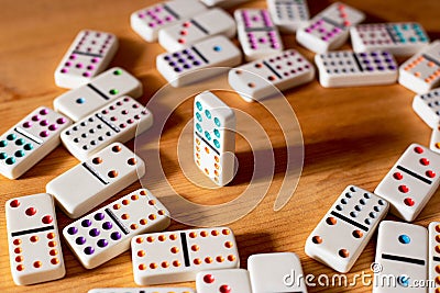 Management of business personnel. Symbol of strategy resources. Dominoes game planning for success. Stock Photo