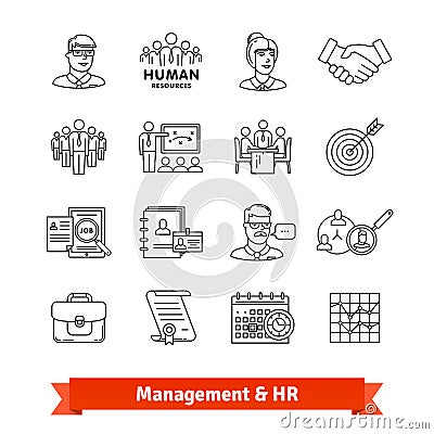 Management and Human resources. Thin line icons Vector Illustration