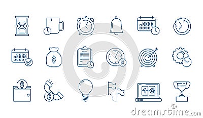 Management icon. Time save planning completed work productivity reminder checklist services vector linear business Vector Illustration