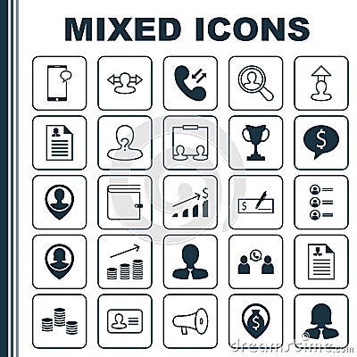 Management Icons Set. Collection Of Talking, Location, Deal And Other Elements. Also Includes Symbols Such As Dollar Vector Illustration