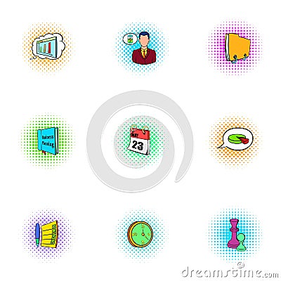 Management icons set, pop-art style Vector Illustration