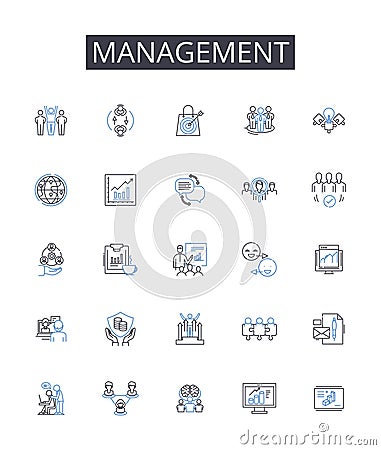 Management line icons collection. Administration, Control, Supervision, Governance, Direction, Leadership, Authority Vector Illustration