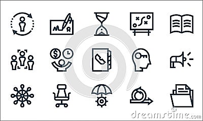 Management line icons. linear set. quality vector line set such as folder, risk, steering wheel, agile, office chair, choice, key Vector Illustration