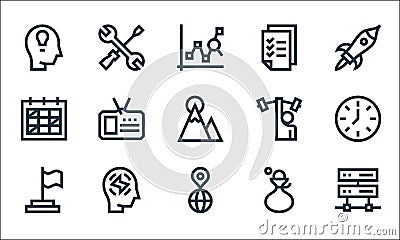 Management line icons. linear set. quality vector line set such as hosting, world, flag, money bag, energy, schedule, Vector Illustration