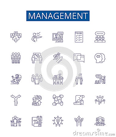 Management line icons signs set. Design collection of Lead, Organize, Control, Plan, Direct, Strategize, Supervise Vector Illustration