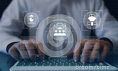 Management technology closeup concept image with white glyph icons Stock Photo