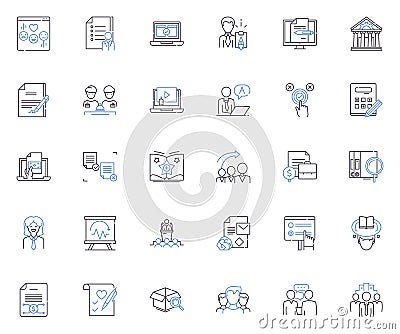 Management training line icons collection. Leadership, Communication, Delegation, Motivation, Teamwork, Goal-setting Vector Illustration