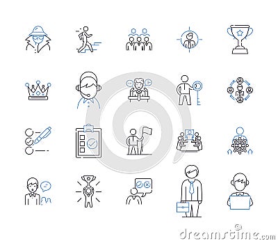 Management work outline icons collection. Management, Work, Control, Plan, Organize, Lead, Supervise vector and Vector Illustration