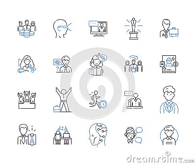 Management work outline icons collection. Management, Work, Control, Plan, Organize, Lead, Supervise vector and Vector Illustration
