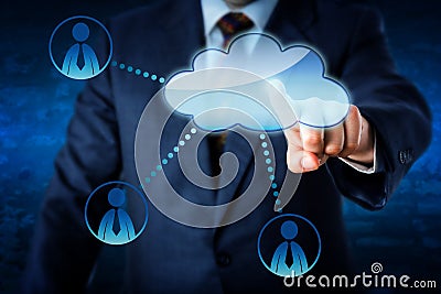 Manager Accessing Human Resources Via The Cloud Stock Photo