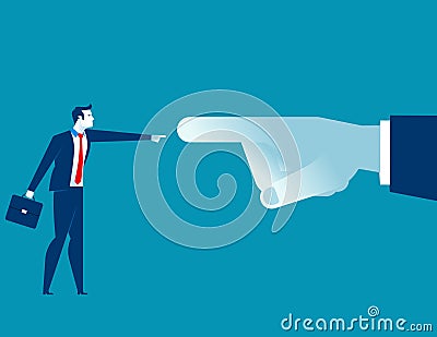 Manager big finger pointing at the small businessman. Concept Vector Illustration